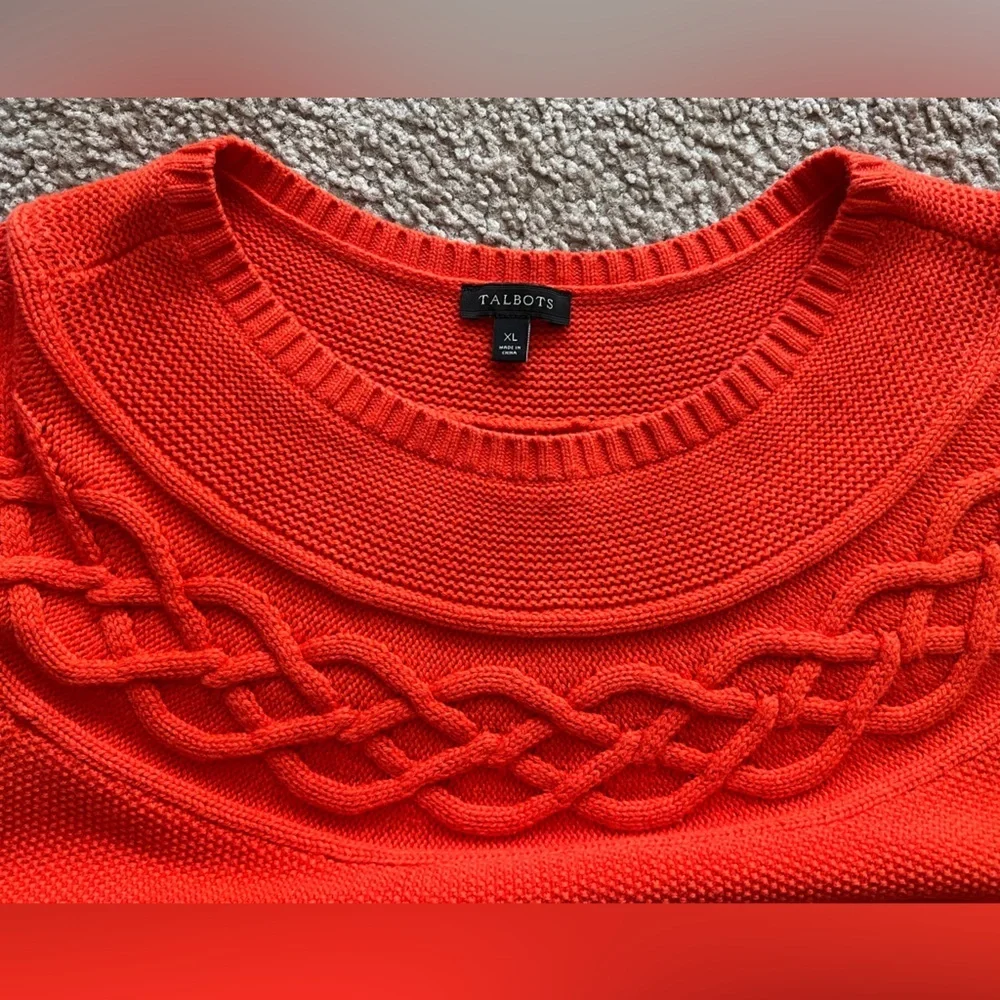 J. Crew Women's Cable Knit Sweater Sz XL Cotton Cashmere Blend in Dark persimmon